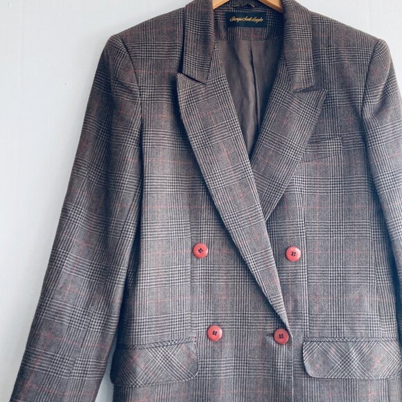 VINTAGE GIORGIO SANT'ANGELO Plaid Double Breasted Blazer Academia Wool Jacket - Picture 1 of 16
